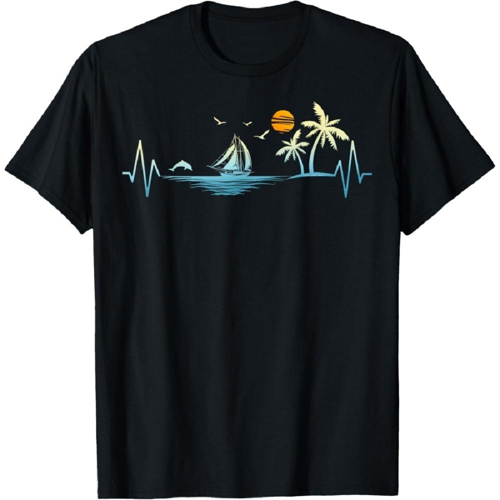

Heartbeat with Sailboat Tropical Palm Trees Beach Island T-Shirt XXXXXL чёрный
