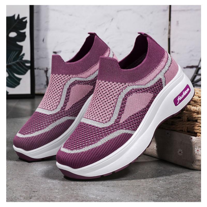 Women's Slip-on Wedge Sneakers Breathable Knit Platform Shoes Fashion Casual Walking Shoes