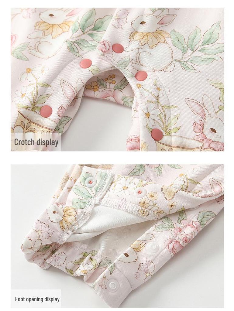 Autumn Rabbit Print Bowknot Baby Girl Romper Onesie