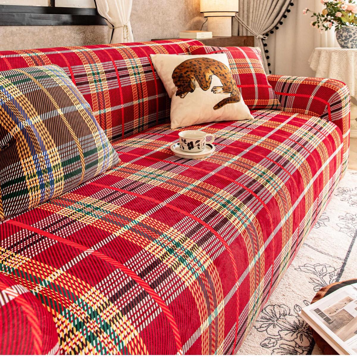 

Retro High End Living Room Sofa Cover New Winter Straight Leather Sofa Cover All Inclusive Universal Cover Anti Cat Scratch 90-140cm