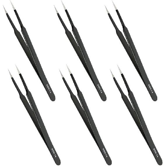 

Профессиональный пинцет с антистатической технологией Aoje-Link ESD-13, немагнитный, плоский и круглый, нержавеющая сталь с пластиковым покрытием, полная длина 120 мм, черный, ESD-14