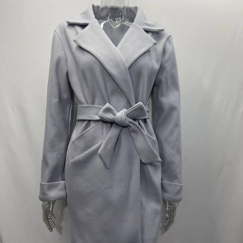 2026 Autumn Winter Fashion Slim Fit Belted Lapel Wool Coat - Warm Overcoat for Women