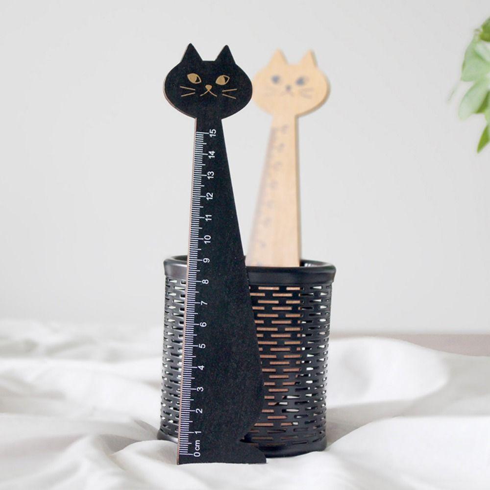 Practical Cute Household Cartoon Cat Wooden Student Tools Drawing Ruler Sewing Ruler Straight Ruler