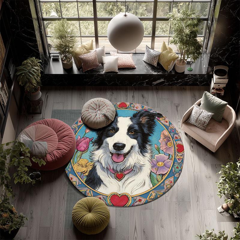 Sheepdog pattern round rug,Carpet Rug for Living Room Bedroom Playroom ,Non-slip Floor Mat,Holiday Gifts and Birthday Gifts.