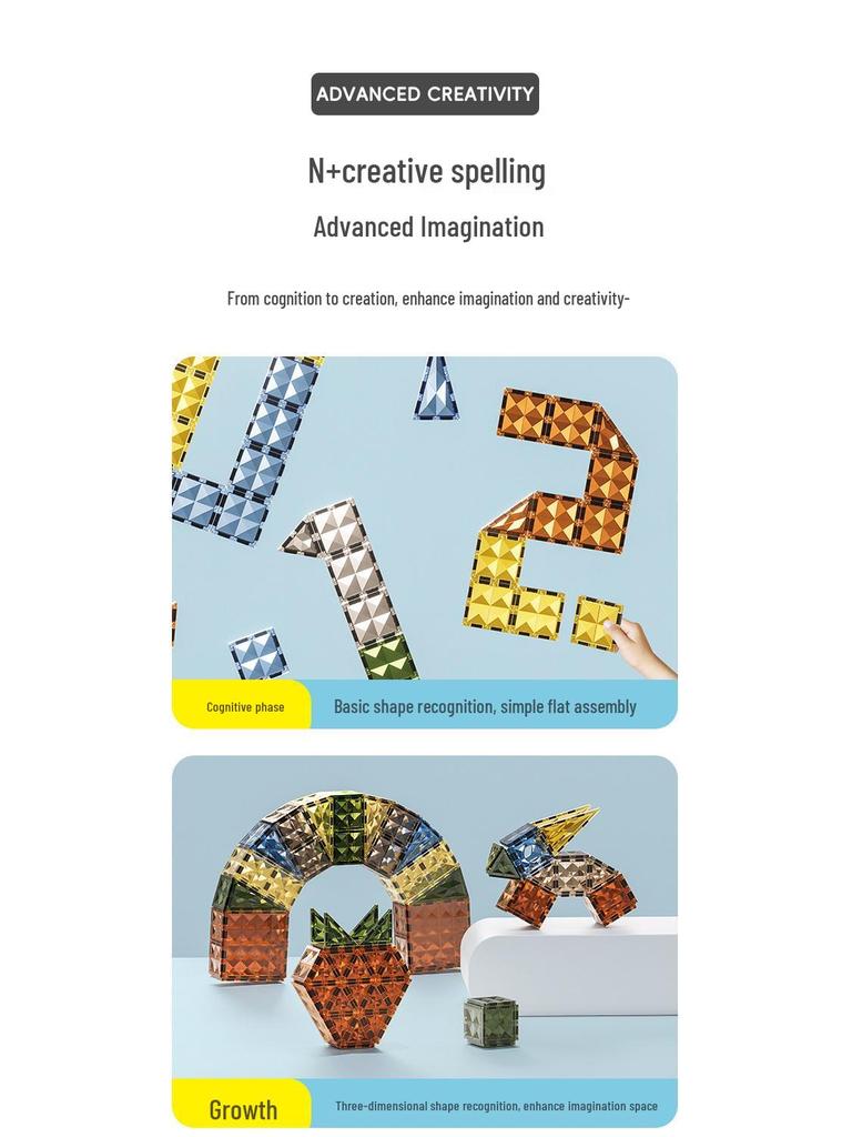 Children's 4D Colorful Magnetic Building Blocks - Strong, Educational Emerald Tiles