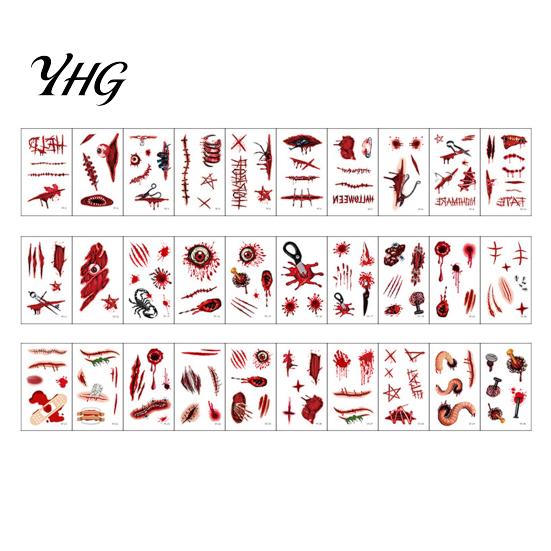 Script Killing Party Makeup 30Pcs Halloween Scar Tattoo Stickers, Realistic Fake Wound Decals for Adults Kids Decor Face Body, Waterproof Makeup, Easy