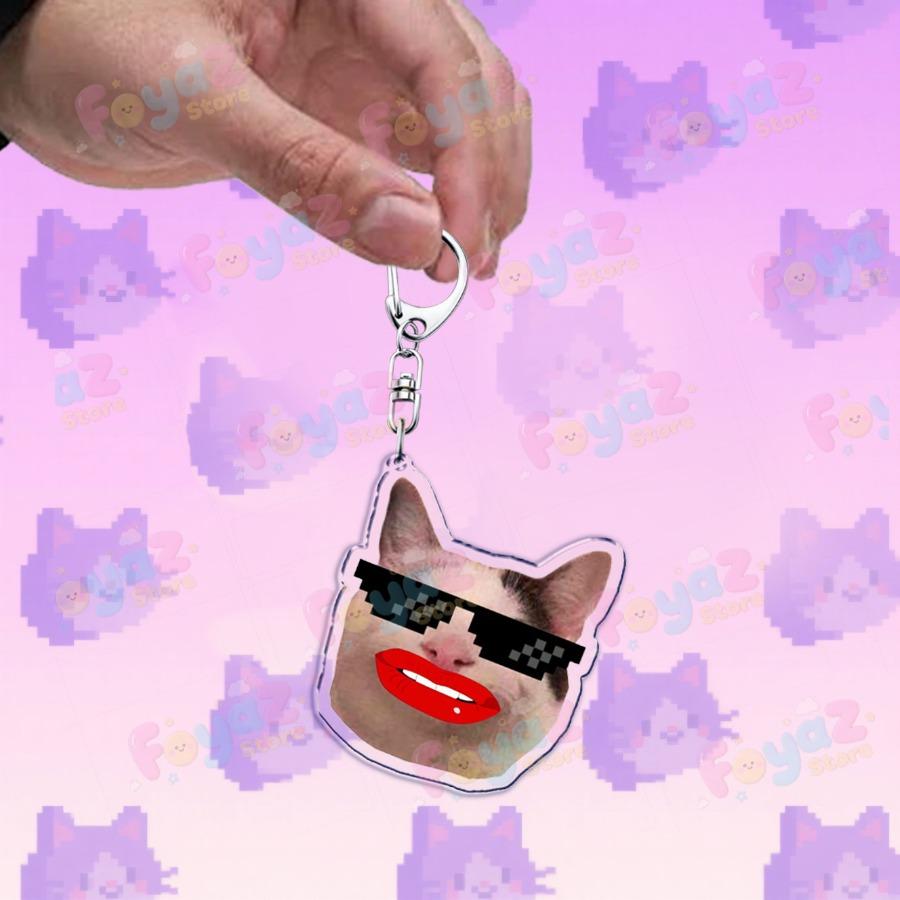 Funny Cute Cat Meme Keychain Accessories Bag Charms Cat Lover Animal Keychains Keyrings Jewelry Fans Cute Cartoon Freinds Gift