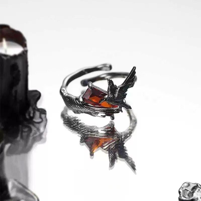 Original Design Dark Raven Ring Sweet Cool Wind High Sense Niche Index Finger Ring Love and Deep Space Qin Che Ring Girl