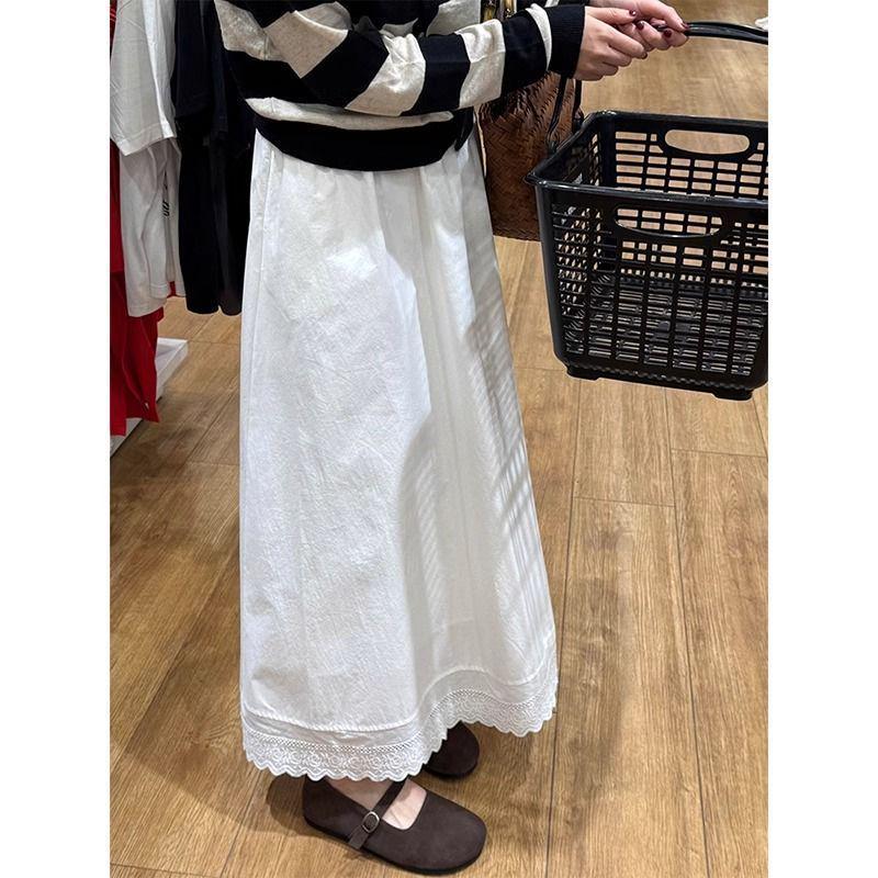 

Кюлоты А-силуэта с кружевной отделкой в корейском стиле: Женская весенне-летняя повседневная длинная юбка L белый