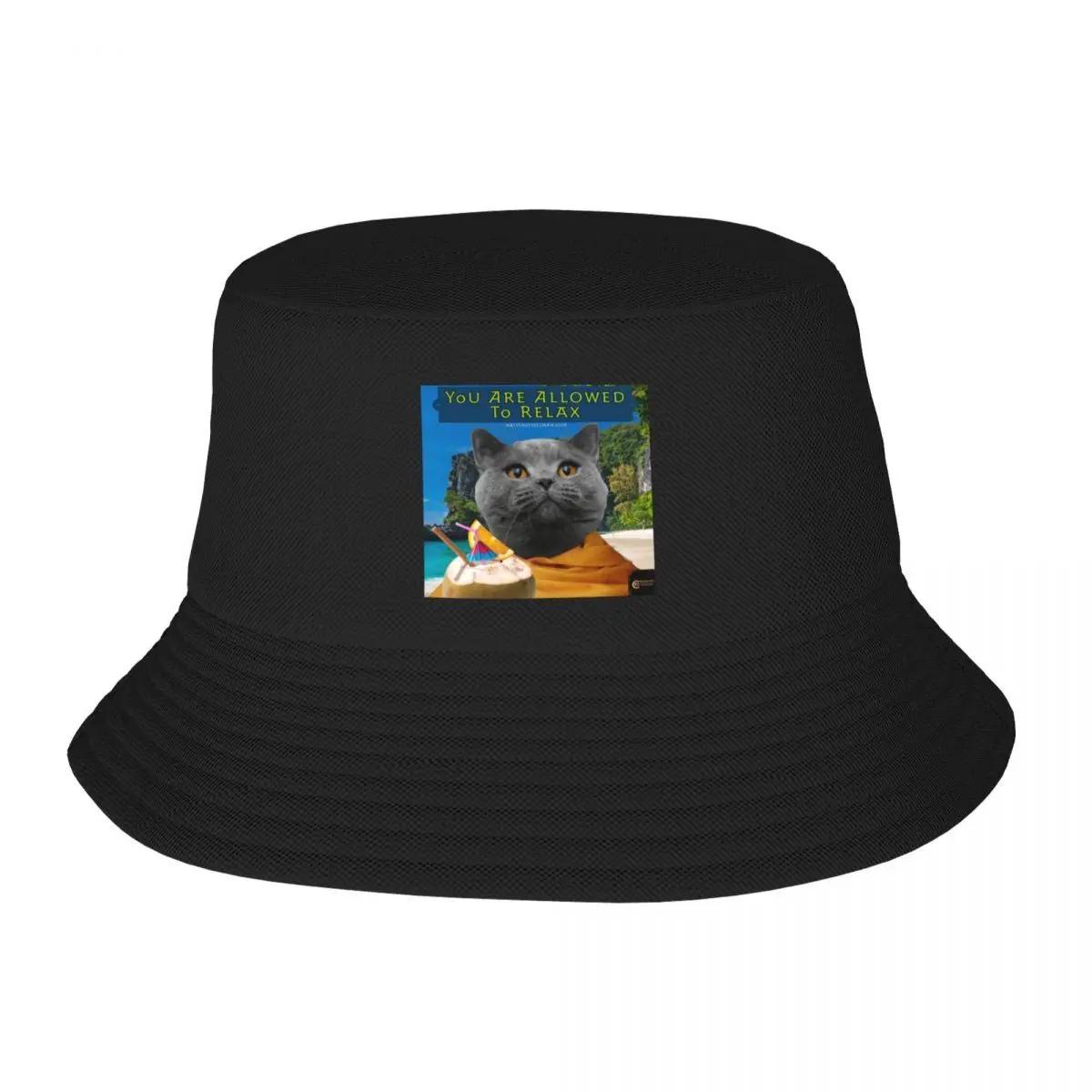 New CatUnisexdu You Are Allowed To Relax Bucket Hat Fishing Caps Golf Cap Hat Beach Womens Golf Wear Unisexs