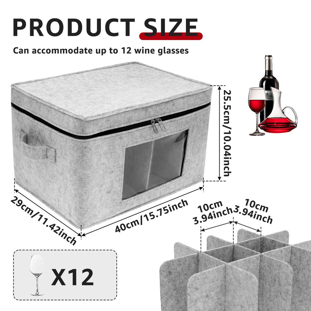 12-Grid Wine Glass Box Foldable Portable Stackable Felt Wine Cup Organizer Holds for Mug Tea Cup Small Ceramic Piece