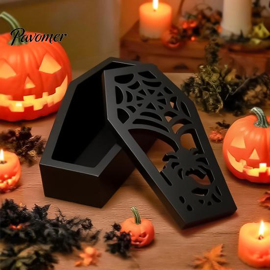 Easy Demoulding Silicone Mold Halloween Coffins Lampshade Mold, DIY Hollow Ghost Spider Bat Casting Molds Crafts Gypsum Cement Epoxy Resin