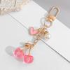 Cute Cherry Keychain With Pearl And Heart Charm Resin Fruit Pendant Bag Accessory For Women Girls
