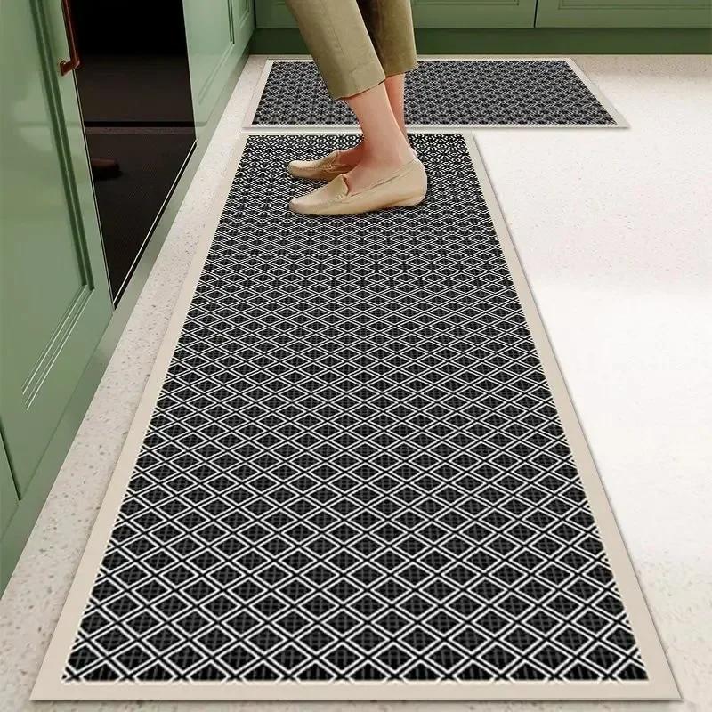 Kitchen Floor Mat Pvc Waterproof Carpet Non-slip Foot Mats Leather Oil Proof Carpets Long Rug Black Plaid Home Decoration Rugs
