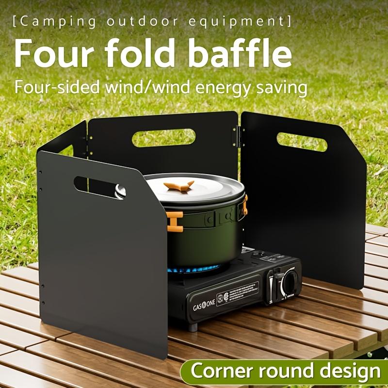 Portable Folding Camping Stove Windshield, 4-Sided Rectangle Metal Wind Protection,with Storage Bag, Outdoor Cookware Wind Guard