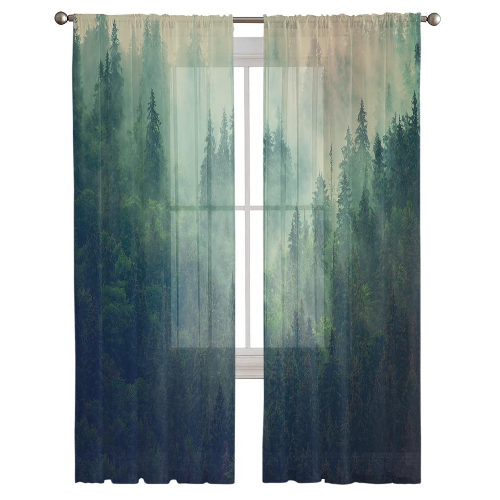 Luxury Tulle Curtains Fog Woods Fir Jungle Living Room Kitchen Chiffon Curtain Youth Bedroom Sheer Floor Valance Curtain