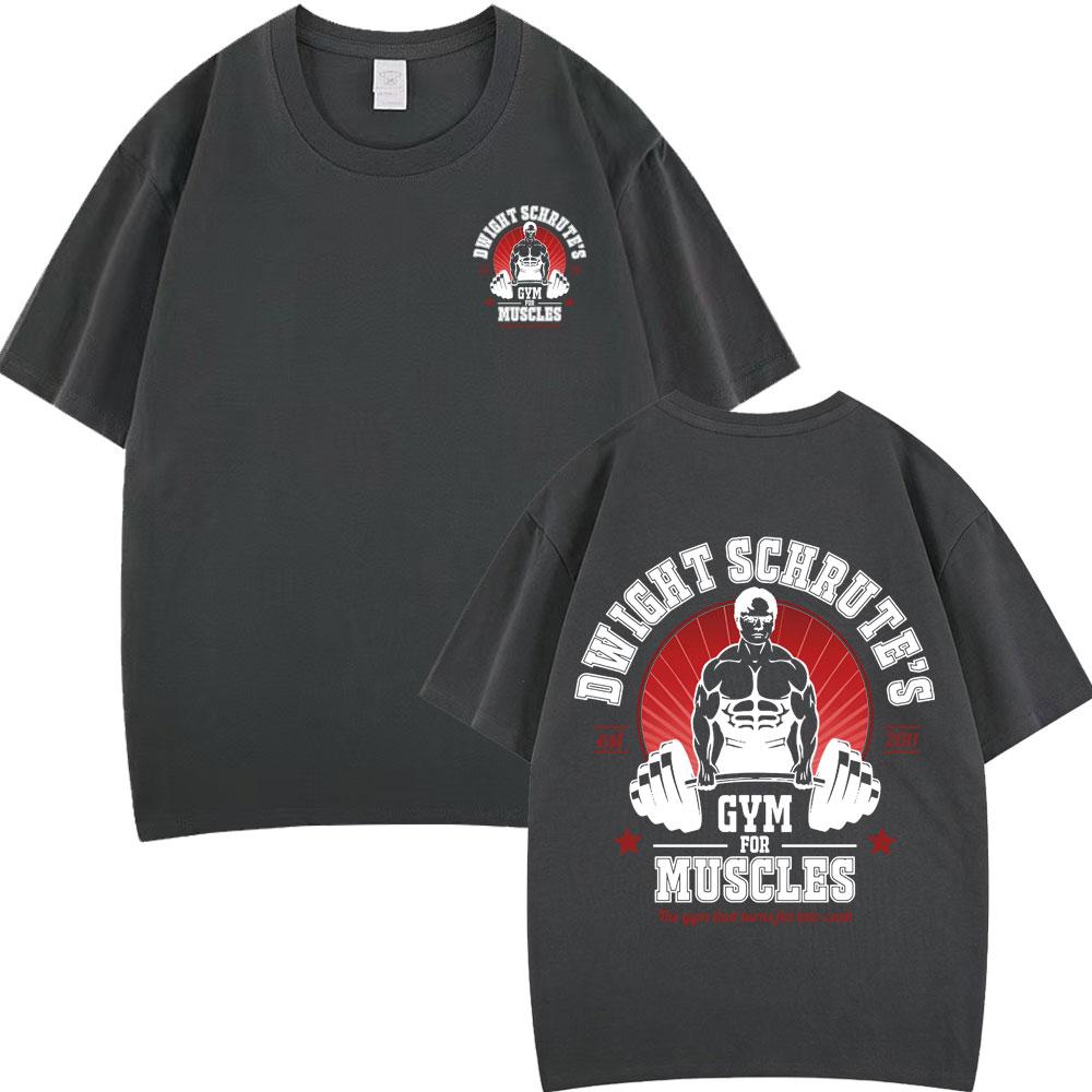 Dwight Schrute Gym for Muscles Doublesided T Shirt Tv Series The Office Michael Scott Hiphop Casual T Shirts Men Cotton Tees