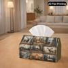 2D Flat 1pc Moose Campfire Rustic Patchwork Decorative Tissue Box, Suitable for Home Parties Cars Kitchens Bathrooms, Tissue Box for Daily Use, Perfec