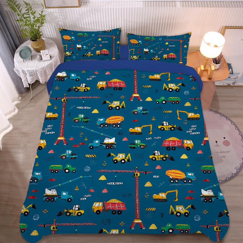 Cartoon Car bedding set Truck Excavator Duvet Cover Set Large Colorful Car Bedding for Toddlers Kids Teens King Size Quilt Cover