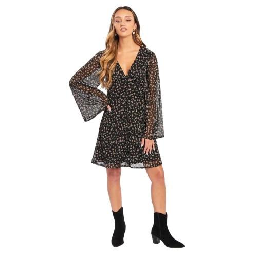 Be You Womens/Ladies Floral Sheer Fabric A-line Bell Sleeve Mini Dress