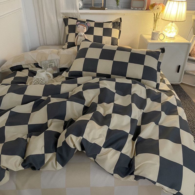 

Student Sheets Three-Piece Set 1.2 Dormitory Nordic Simple Wave Pattern Stripes Quilt Cover Four-Piece Set Ins 1.2m dormitory bed (three-piece set) K Mika