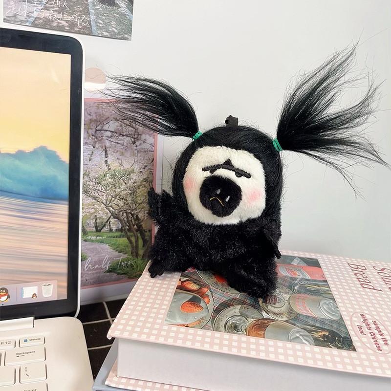 White Cute Ugly Monkey Plush Toy Fried Hair Backpack Pendant Key Chain Doll Gift