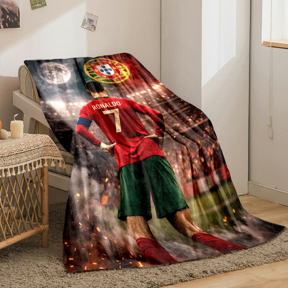Soccer Star Designed Flannel Blanket for Bedroom, Living Room, Sofa, and Nap