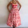 Women's U Neck Spaghetti Strap Midi Dress Slim High Waist Ruched A Line Maxi Dress Polyester Spring Sundress