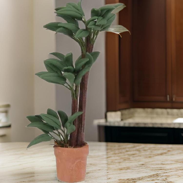 Realistic Plant Dollhouses Miniature Brazilwood Money Tree with Pottery Pot for 1/12 Dollhouses Garden and Patios Decors