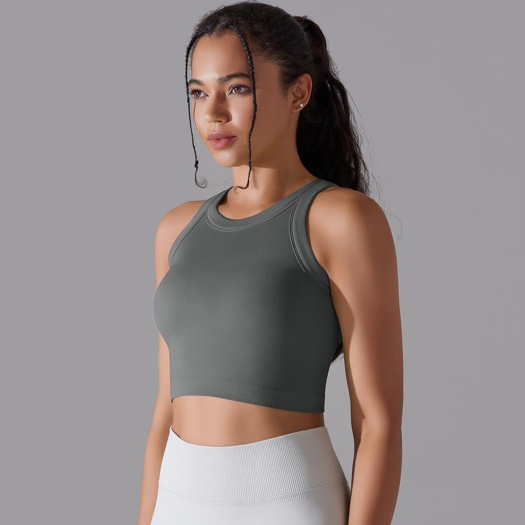 Nessaj Seamless Knit Solid Yoga Vest Sleeveless Sports Tank Top Running Fitness Top