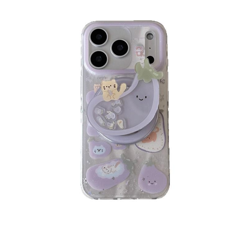 Glitter Eggplant Magnetic Cat Stand for iPhone 17/16 Pro Max/15/14 Case