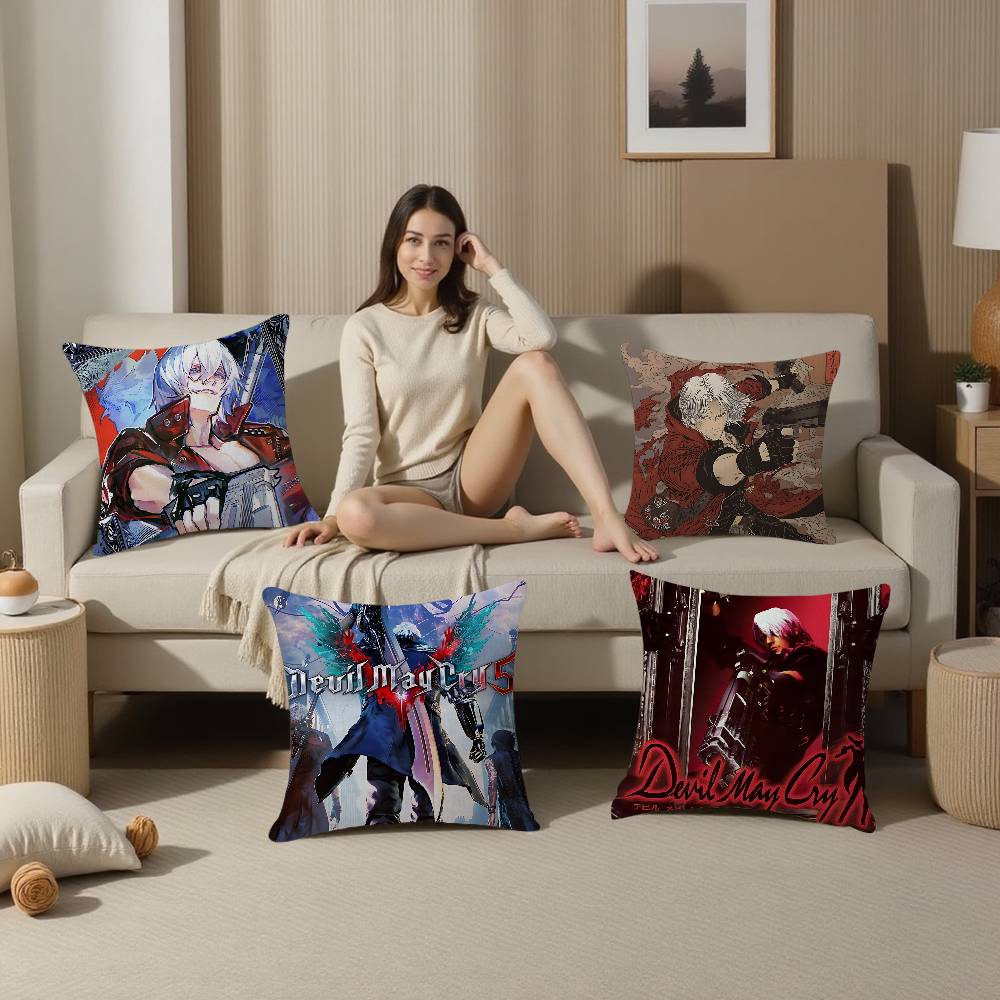 Classic D-Devil M-May C-Cry Action Game Pillow Covers Cartoon Sofa Decorative Home Double-sided Printing Short Plush Cute