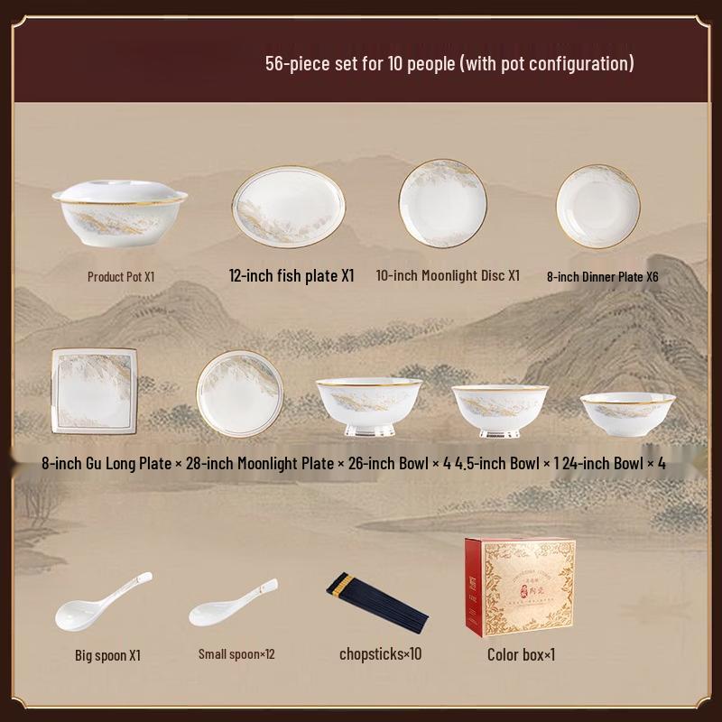 Xihe 56-Piece Bone China Dinnerware Set