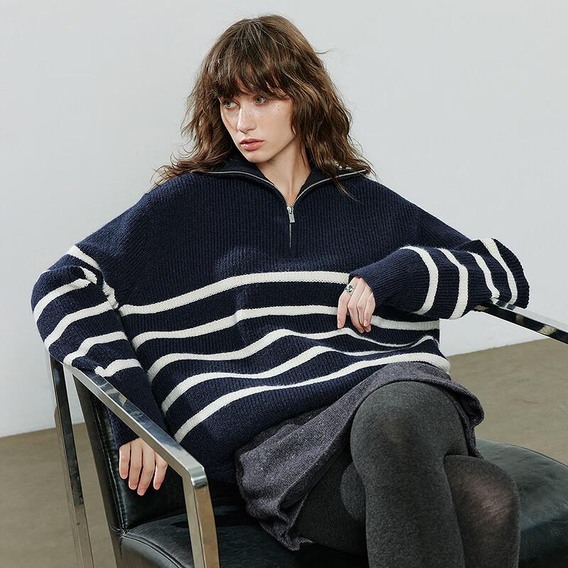 Chuyu Women's 2025 Winter Striped Polo Collar Knit Sweater