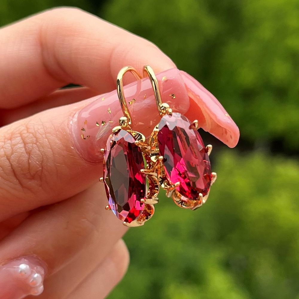 Boho Damen Kristall Rot Blau Hängeohrringe Silberfarbe Zirkonstein Klein Rund Hochzeit Für Frauen