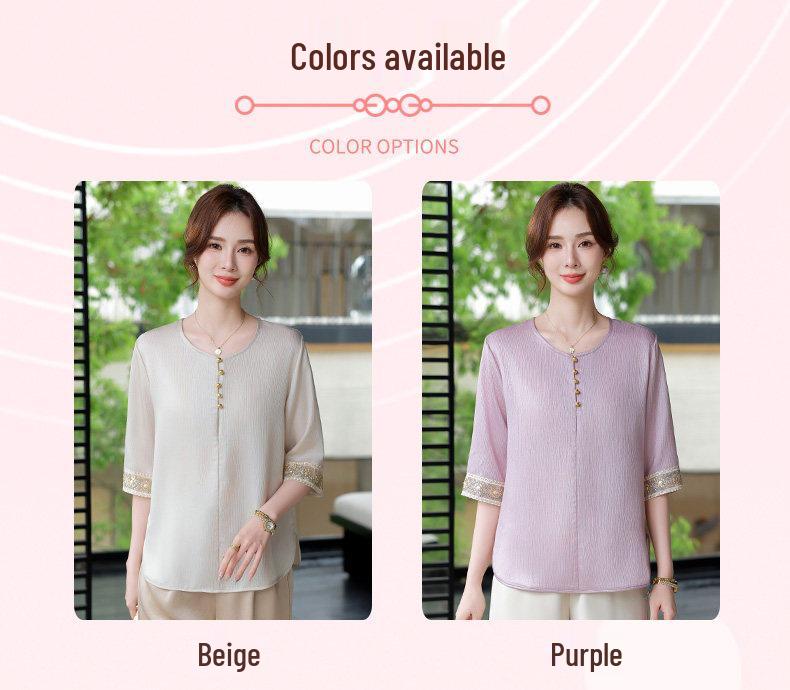 2026 Summer Chinese Style Seven-Point Sleeve Top for Middle-Aged Women - Elegant Mother's Day Fashion