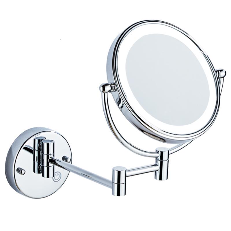 Wall-Mounted LED Touch Makeup Mirror with Recessed Wiring, Telescopic Fold, for Hotel Bathrooms