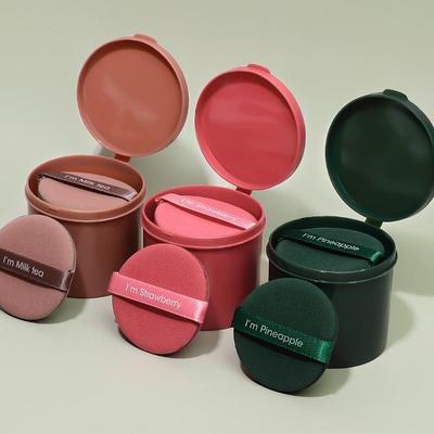 Houppette à poudre à la fraise à double usage: Éponge de maquillage ronde, sèche et humide, sans latex