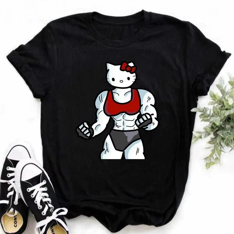 Muscle Sanrioes Womens TShirt Anime HelloKitties Cinnamon Kuromis Fun Model Cartoon Clothing Casual Cotton Couples TShirt