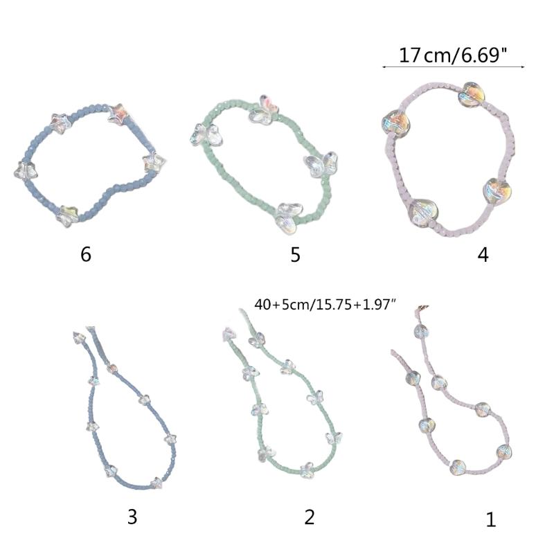 Y2K Glass Heart Star Butterfly Bead Pendant Necklace Bracelet for Women Clavicle Chain Fashion Valentines Day Gifts