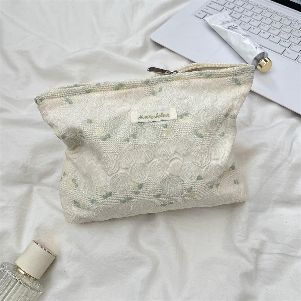 Small Fresh Cosmetic Bag, Large Capacity Liner Bag, Skin Care Product Storage Bag, Jacquard Rose Toilet Bag.