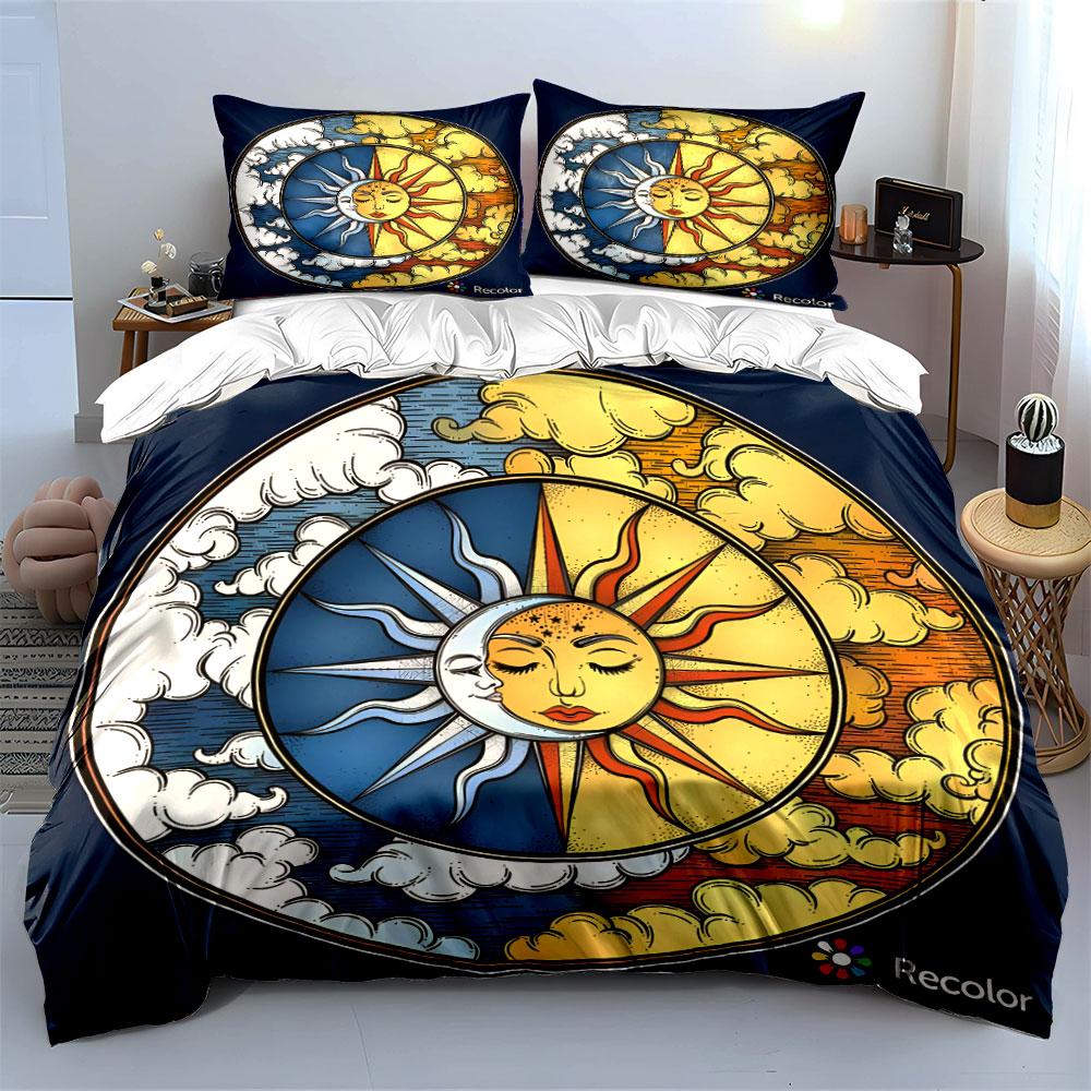 Sun Moon Cosmic Design Set  Kid's and Adults' Bedroom Decor, Exquisite Three-piece Bedding Set Gift