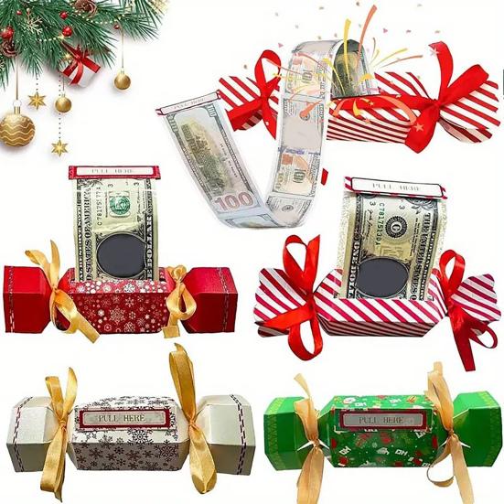 8 Pcs Candy Christmas Money Pull Pouch DIY Surprise Pull Out Money Gift Holder for Kids Adults Christmas Party Money Box for Cash Pull