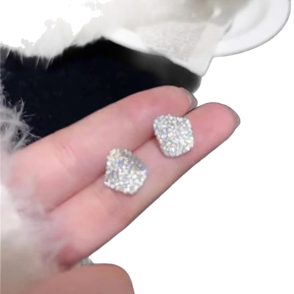 Sugar Cube Zircon Women's New Trendy Niche Temperament Earrings Fashionable and Simple Earrings