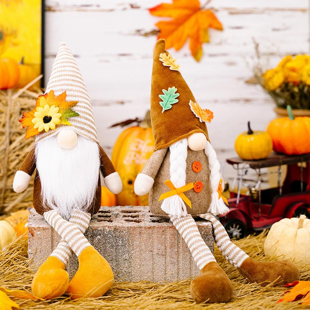 1/2PC Fall Dwarf Elf Dolls Scandinavian Swedish Tomte Gnomes Thanksgiving Decoration Harvest Elf Dwarf with Sunflower Maple Leaf