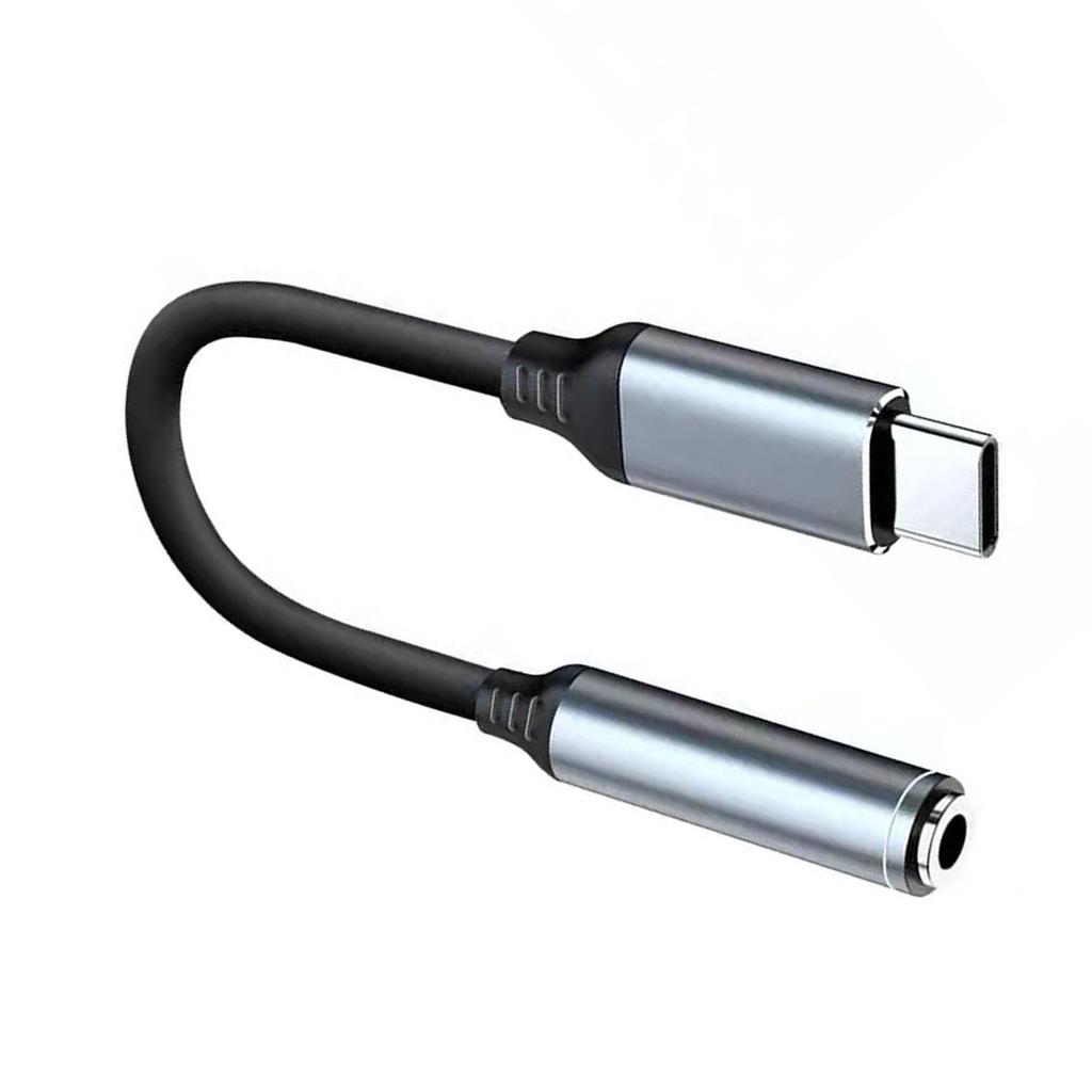 Adaptér pro sluchátkový jack TPE Typ C samec na 3,5mm samice Kabelový adaptér pro sluchátka pro poslech hudby Šedý