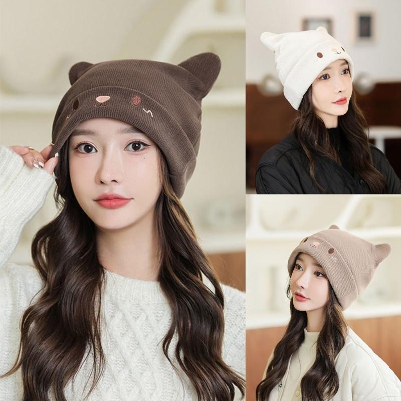 Winter Cute Cat Ear Knitted Hat Warm Beanie Winter Pullover Cap for Womens Girls