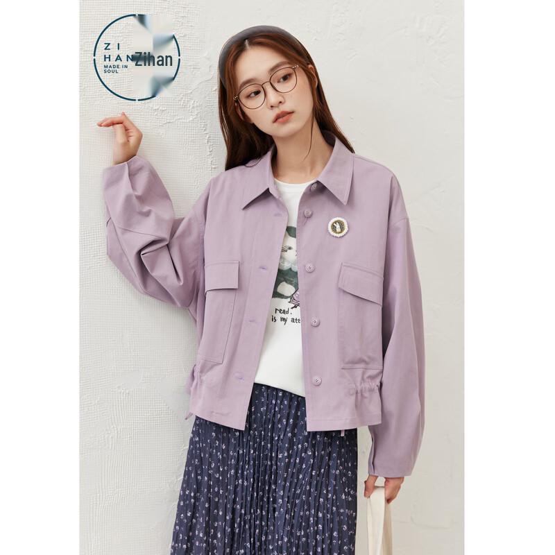 ZIHAN Women s Short Lapel Workwear Shirt Jacket L