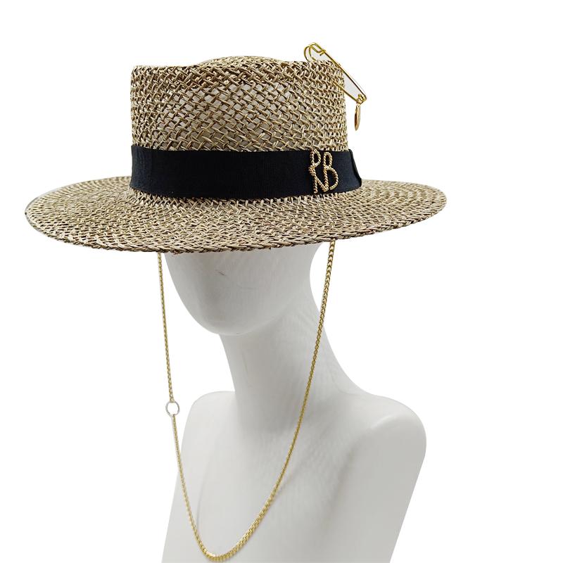 Chapeau Femme Chapeau de Paille Herbe Salée Lettre Jazz Chapeau de Soleil Hommes et Femmes Été Panama Jazz Chapeau de Soleil Plage Vacances Extérieur Vente en Gros