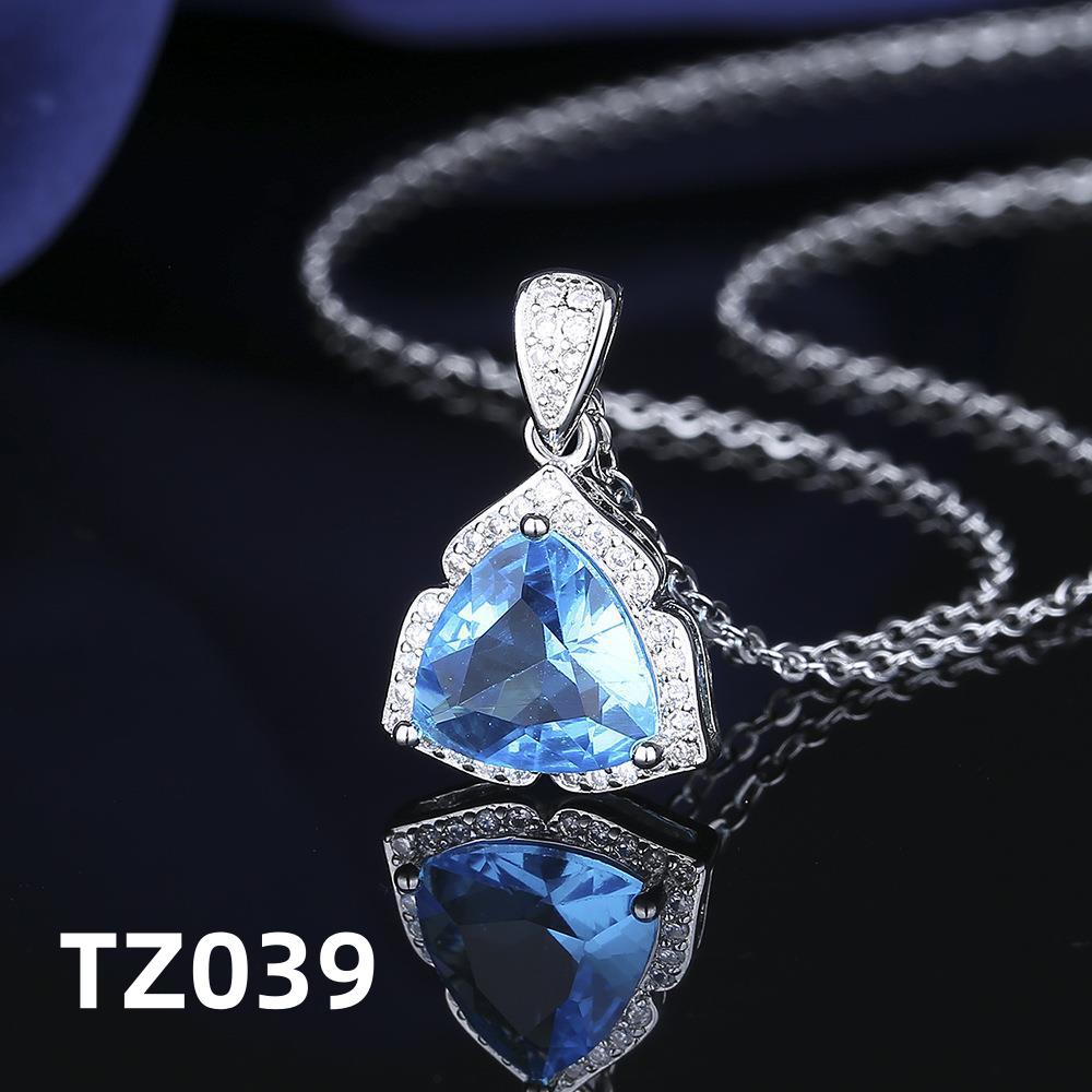 Sterling Silver Jewelry Set Shiny Blue Zircon Zircon Women Necklace Earrings Ring Birthday Party Jewelry Set Gift